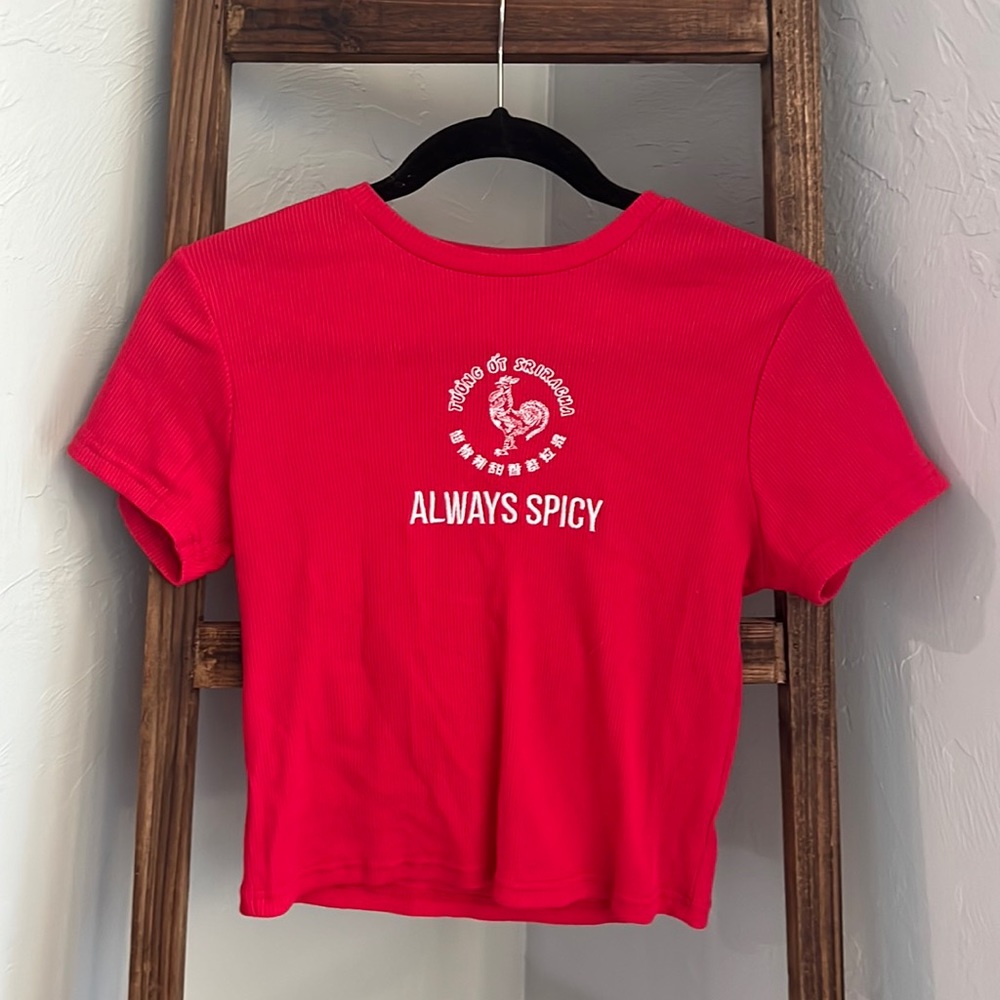 Red Cropped Ribbed Tee